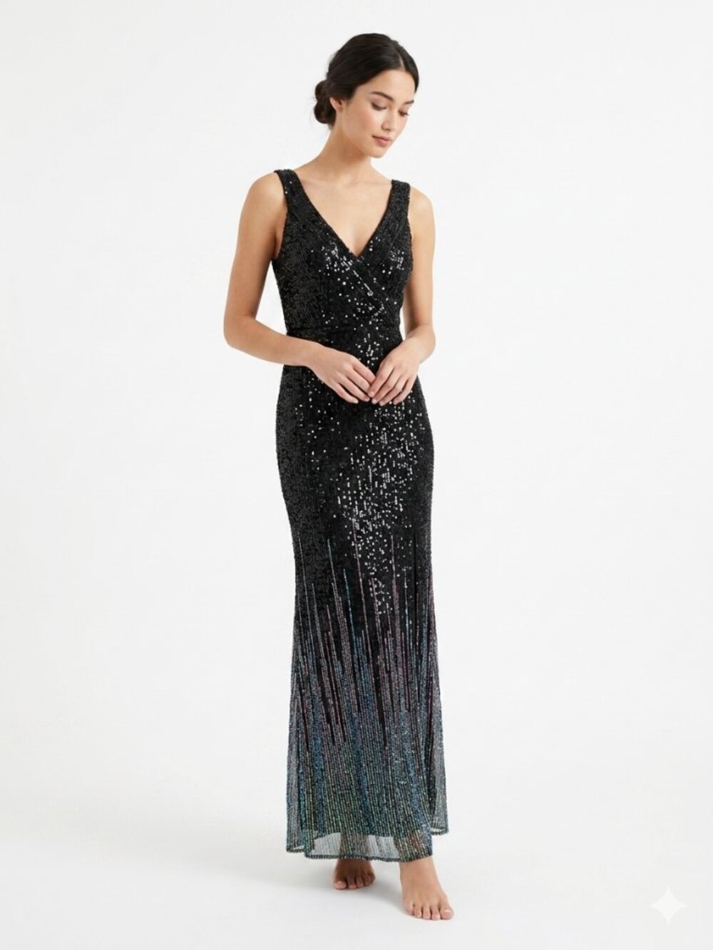 Unithorse Dress Black Green Formal Sequins Bodycon Sleeveless Maxi L